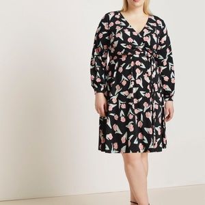 Eloquii Black Floral Faux Wrap Dress